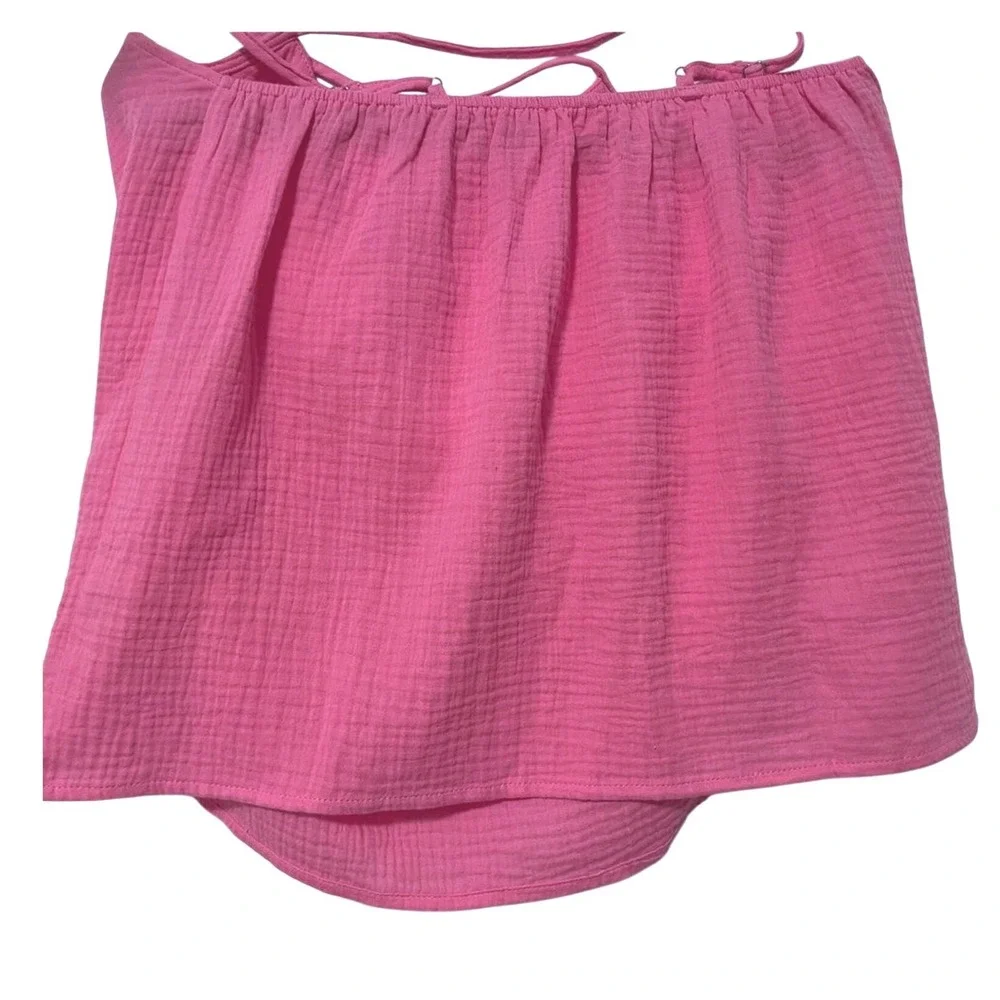 Pink Lily Cami Tank Pink Distressed‎ Gauze Cotton Boho Summer Women Medium